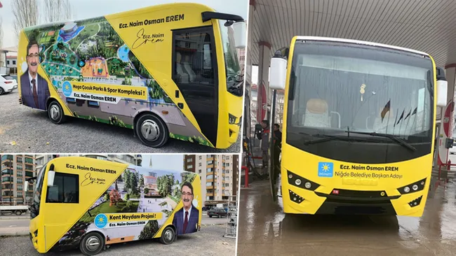 Belediye başkanı adayının seçim otobüsü olay oldu