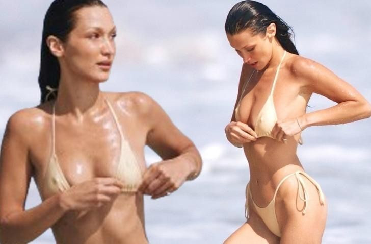 Bella Hadid'in tanga bikinili pozları nefes kesti!